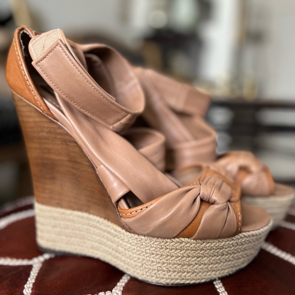 Burberry Tan Leather Wedges